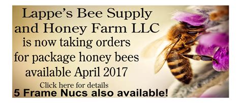 Honey bee supplies lappe - Honey Bee Supplies Online. 5 Frame Nuc Bee Hive Components; ... Lappe's Bee Supply & Honey Farm LLC 117 Florence Ave. East Peru IA 50222 USA (641) 728-4361 